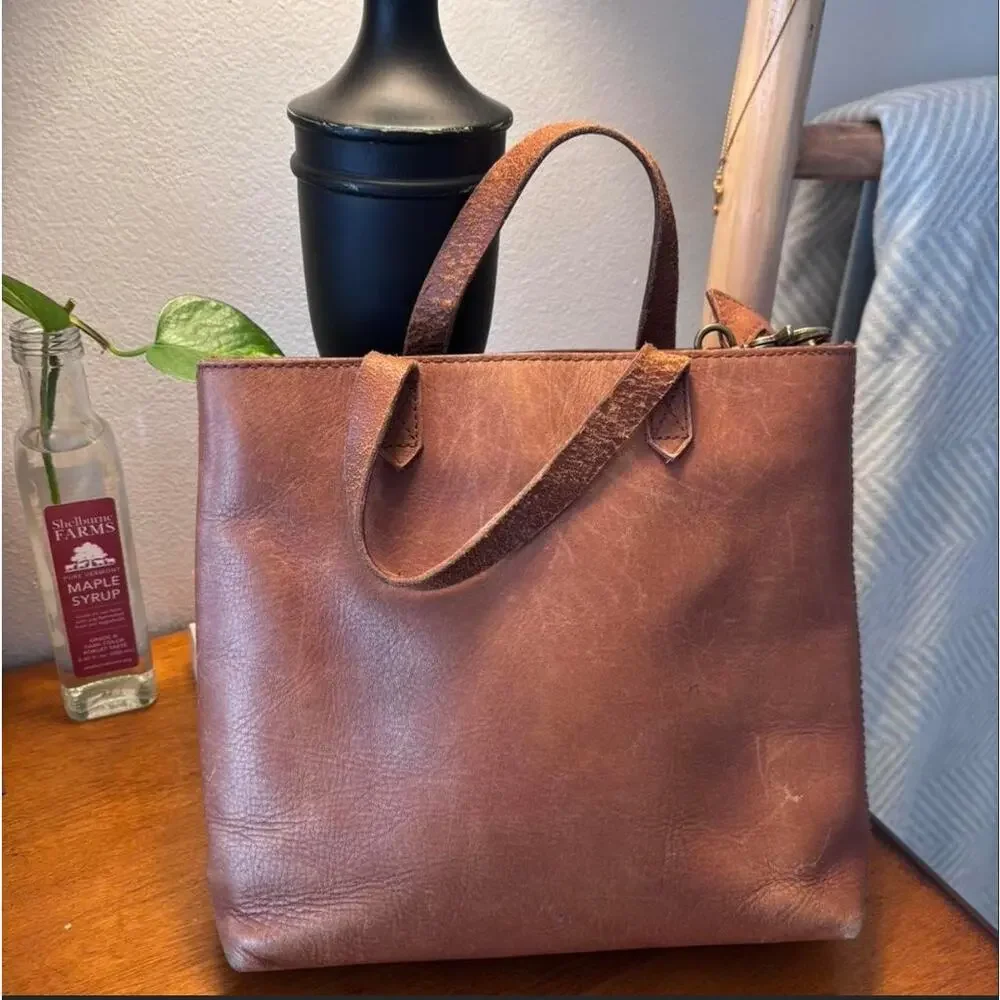 Madewell ZipTop Transport Tan English Saddle Leather Crossbody Tote Bag Classic